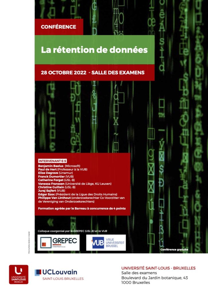 Conférence : La rétention de données (GREPEC, Université Saint-Louis – Bruxelles)