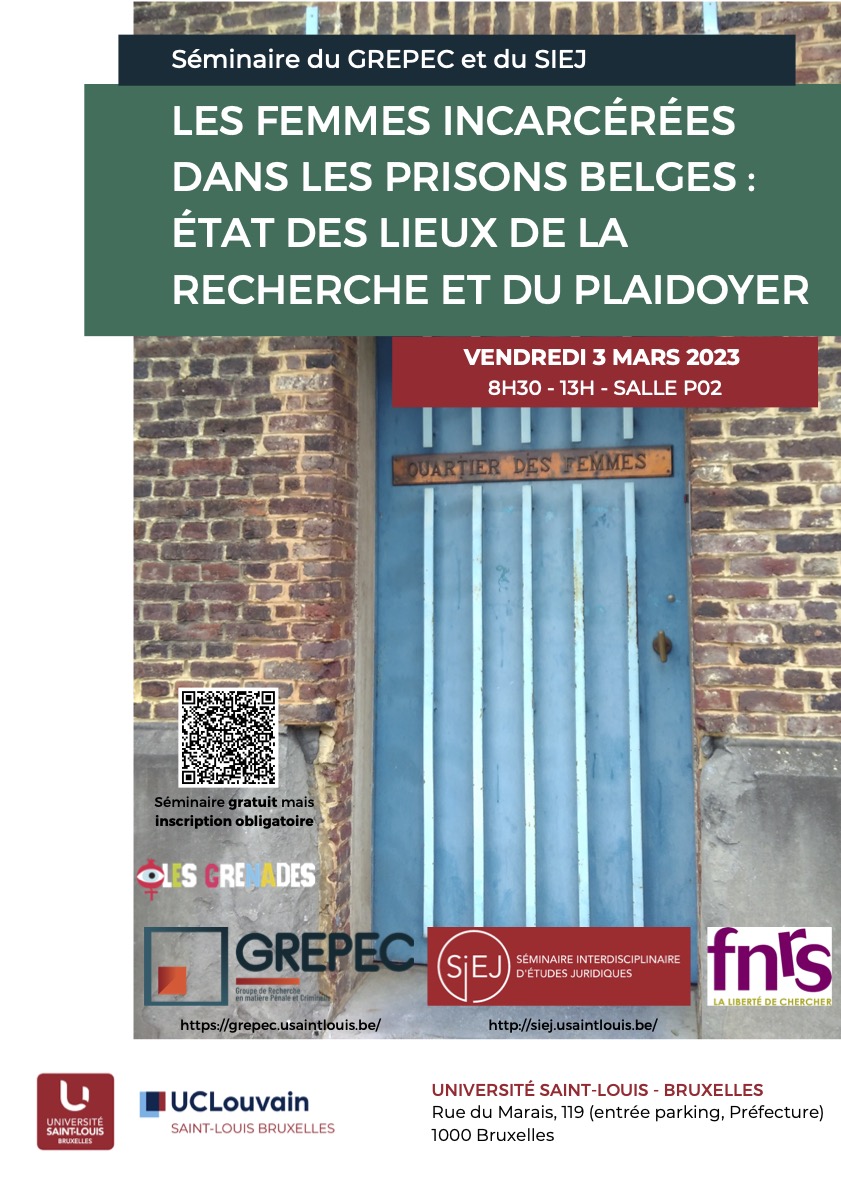 SÉMINAIRE : « Les femmes incarcérées dans les prisons belges : état des lieux de la recherche et du plaidoyer » — 3 mars 2023