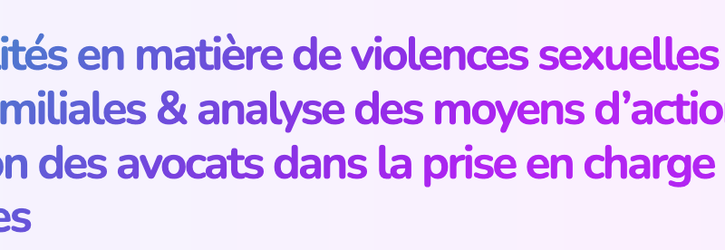 Actualités En Matière De Violences Sexuelles Et/ou Intrafamiliales & Analyse Des Moyens D’action Et De Réaction Des Avocats Dans La Prise En Charge Des Victimes. Avec Fanny Vansiliette & Charlotte Luijben – Mercredi 21 Août 2024 (09h – 13h)