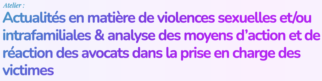 Actualités en matière de violences sexuelles et/ou intrafamiliales & analyse des moyens d’action et de réaction des avocats dans la prise en charge des victimes. Avec Fanny Vansiliette & Charlotte Luijben – Mercredi 21 août 2024 (09h – 13h)